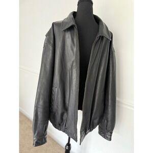 St. John Bay Leather Jacket men XLT‎ Black Bomber Lined Collared